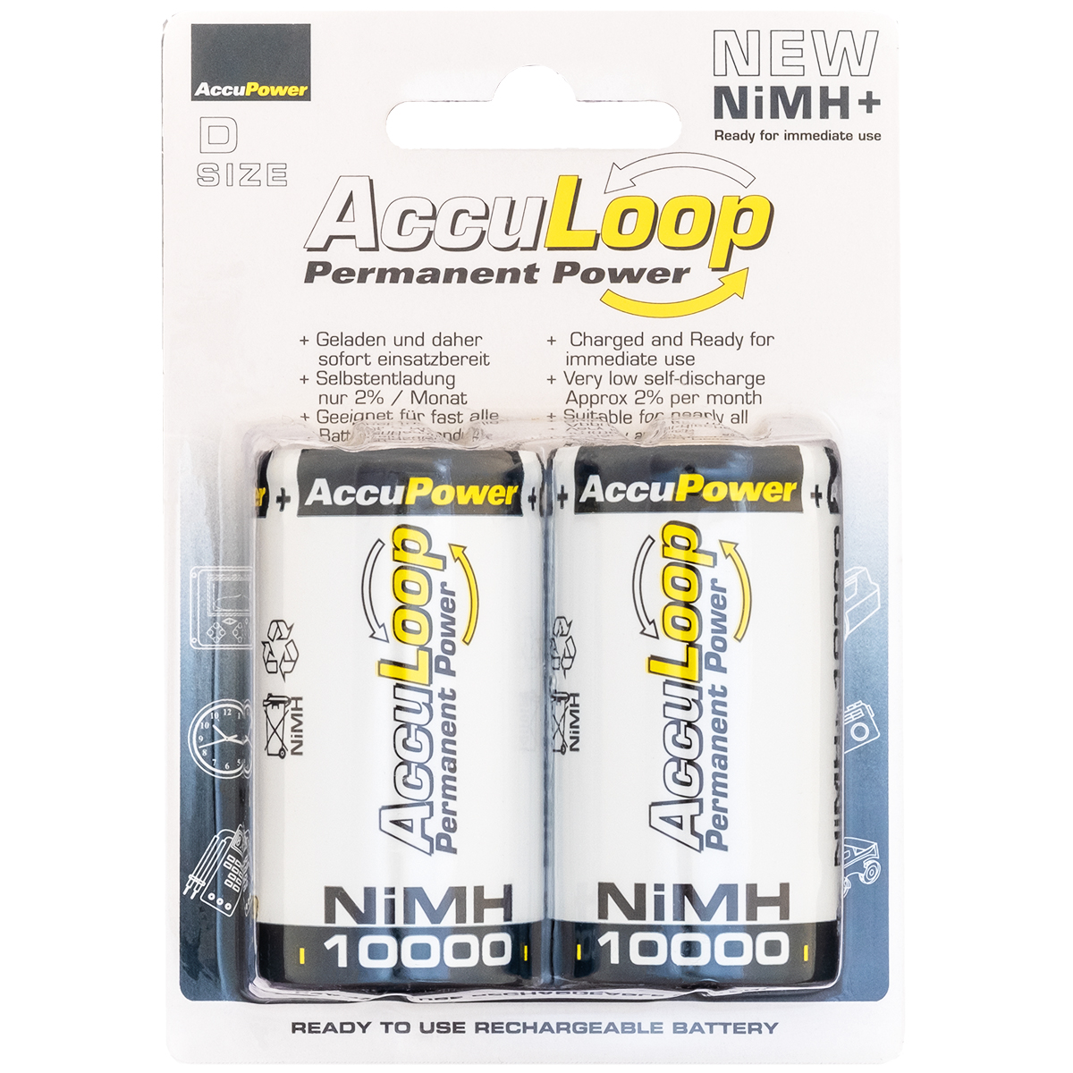 AccuPower AccuLoop Mono/D battery Ready to use 2pcs